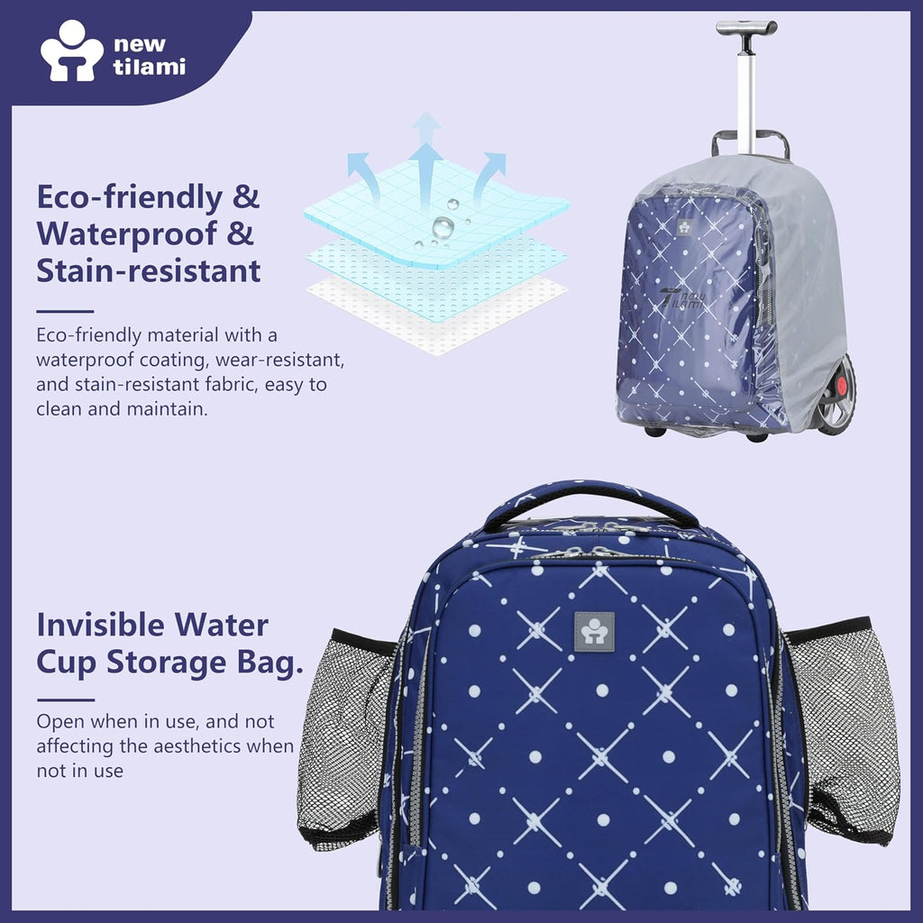 NEW TILAMI 20' Rolling Backpack for Teens Adults, Climbing Stairs Waterproof Backpack with Wheels for School Business Trave Camping with Laptop Compartment, Fit 17 Inch Laptop, Navy Bling