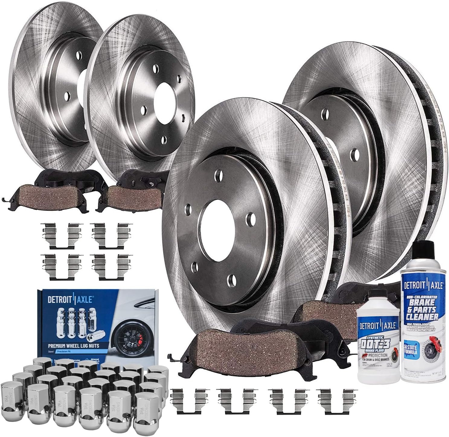 Detroit Axle - Brake Kit for 2011-2020 Dodge Durango, 2011-2019 Jeep Grand Cherokee, Front & Rear Disc Brake Rotors Ceramic Brake Pads Wheel Lug Nuts 2012 2013 2014 2015 2016 2017 Replacement