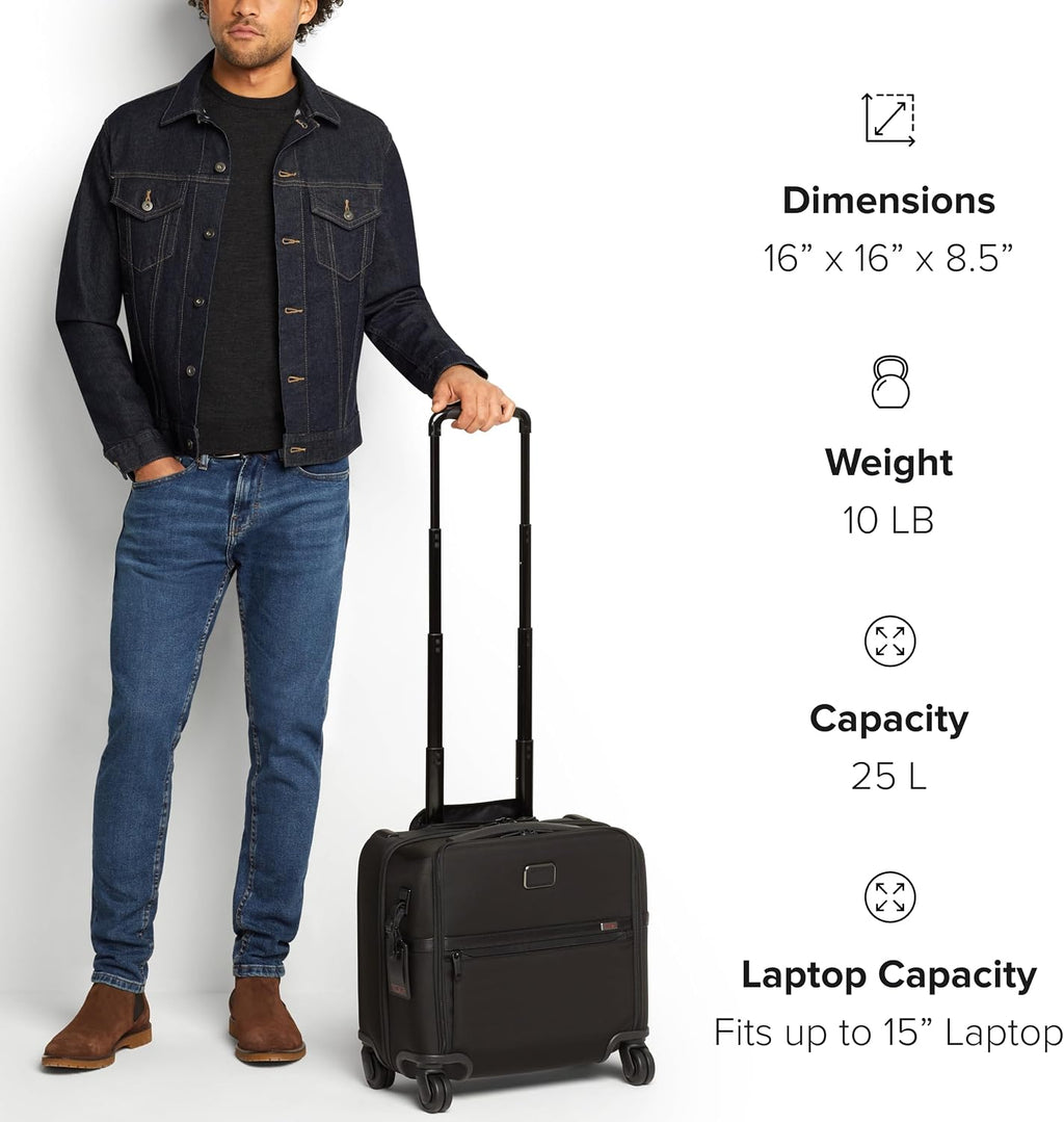 TUMI - Alpha Compact 4 Wheeled Brief - Rolling Carry On Briefcase. Laptop Bag for Commuting and Travel - Black