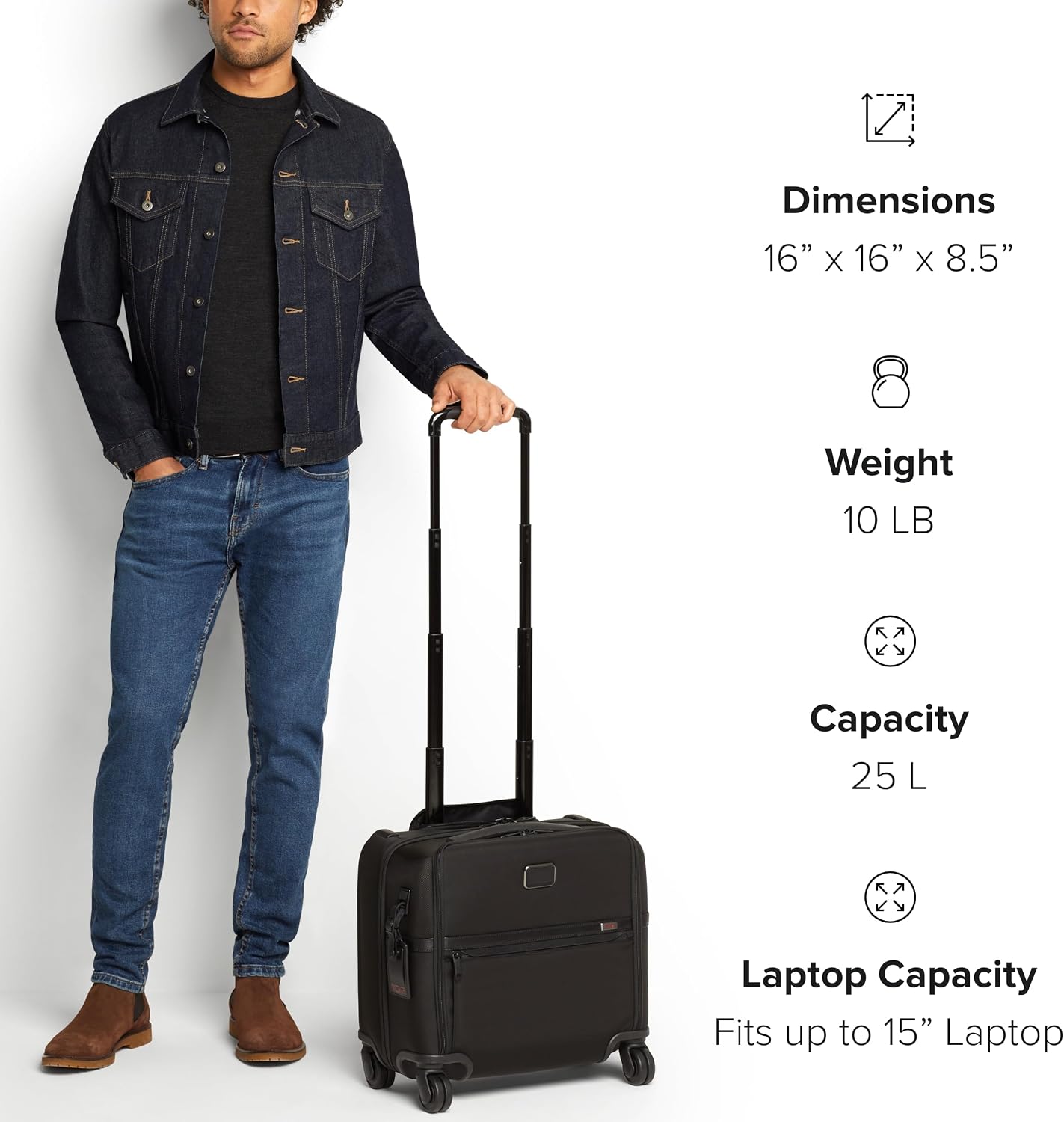 TUMI - Alpha Compact 4 Wheeled Brief - Rolling Carry On Briefcase. Laptop Bag for Commuting and Travel - Black