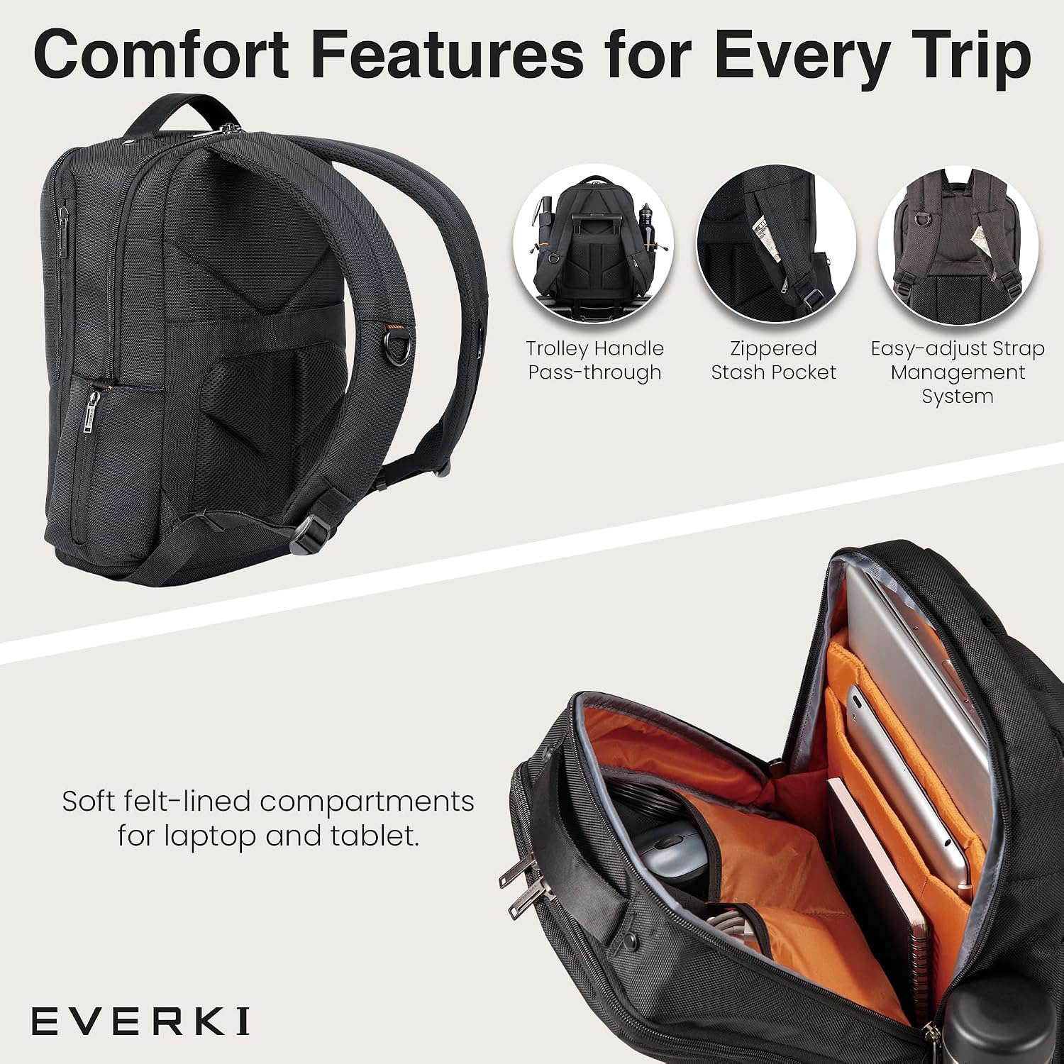 EVERKI Studio Expandable Laptop Backpack for Men & Women – Business and Travel Backpack, Carry-On Backpack for Office & Travel, Professional Backpack, 15-Inch MacBook & Laptop Bag, 26L Capacity, Black