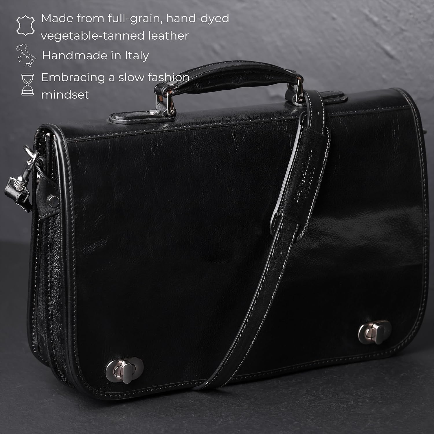 Time Resistance Leather Briefcase for Men - Italian Full Grain Leather Laptop Bag - Messenger Bag - Gift Box Included