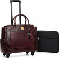 Rolling Laptop Bag for Women with Wheels & Handle Luxury Pure Leather Embossed Work Bag with Laptop Sleeve Travel Briefcase