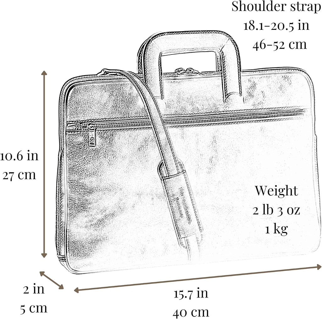 Time Resistance Slim Leather Briefcase - Italian Handmade Leather Computer Bag - Briefcase for Men and Women - Laptop Bag