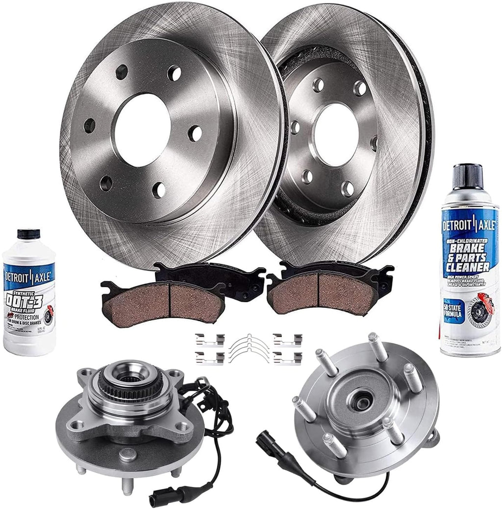 Detroit Axle - 4WD Front Brake Kit for 2004-2008 Ford F-150, 2006-2008 Lincoln Mark LT Brake Rotors Ceramic Brake Pads Wheel Bearing Hubs 2005 2007 Replacement: 12.99' inch Front Rotor
