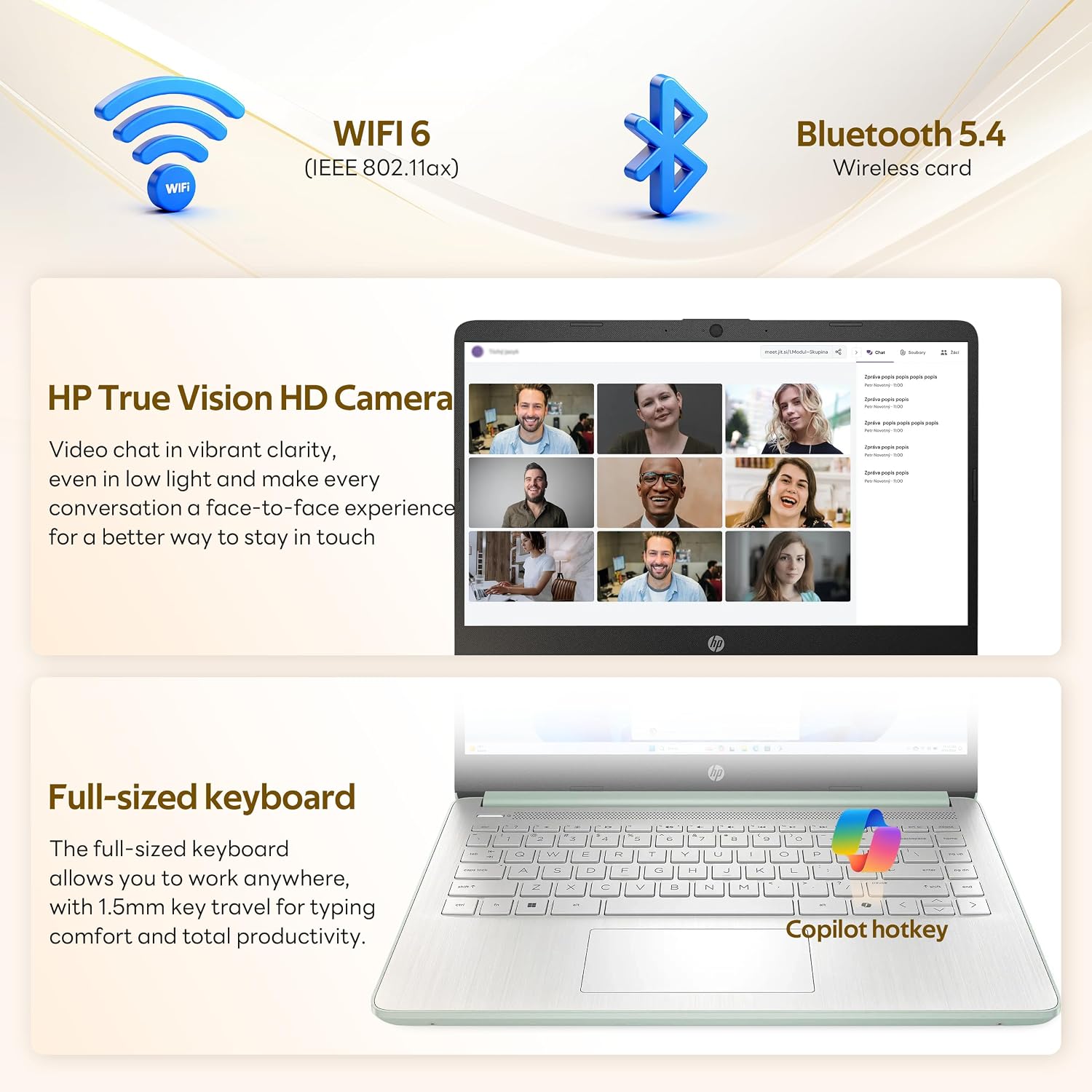HP Flagship 14' HD Student&Business Laptop with AI Copilot, 13th Gen Intel 4-Core, 16GB RAM, 256GB Storage (128GB UFS + 128GB Docking Station), 1 Year Office 365, 720p Webcam, Win 11, Willow Green