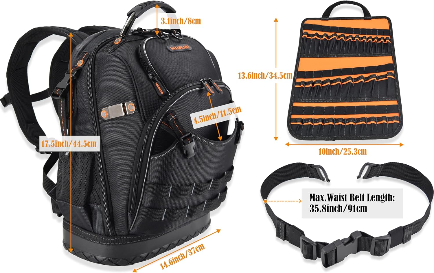 WELKINLAND 77-Pockets Electricians Tool Backpack, Tool Backpack For Men, HVAC Tools Bag Backpacks, Tools Backpacks For Construction