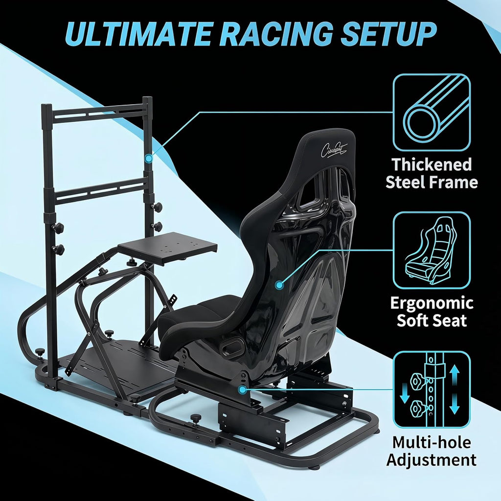 Racing Simulator Cockpit with Monitor Mount and Strong Fiberglass with LOGO Bucket Seat, Racing Wheel Stand Compatible with Fanatec, Thrustmaster, Logitech, Moza Racing Games on PS5, PS4, Xbox and PC