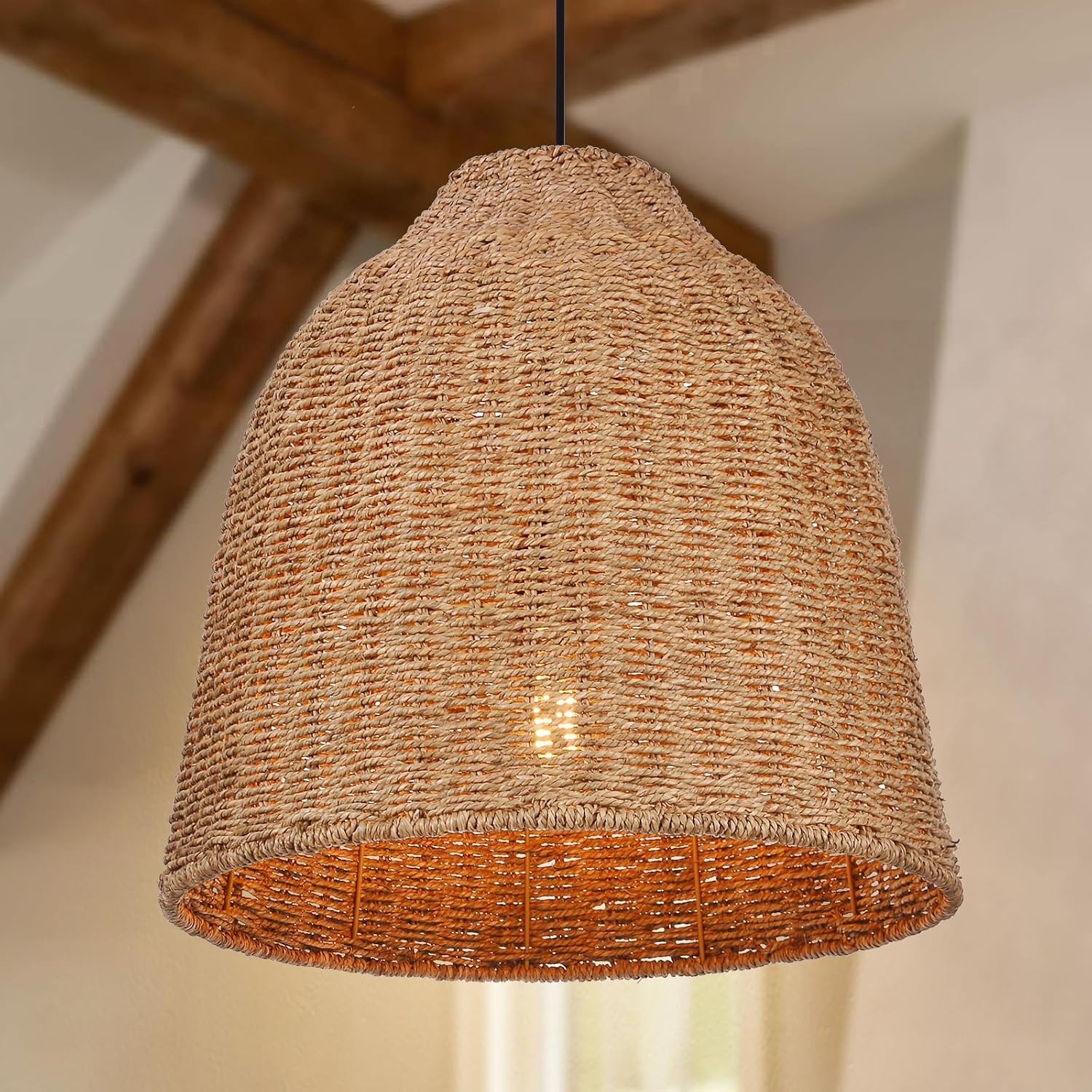 Arturesthome Large Woven Pendant Light for Kitchen Island,Rustic Farmhouse Rattan Chandelier Wicker Basket Ceiling Hanging Lamp for Dining Room Bedroom,Entryway,Foyer 19.6'*17.6'