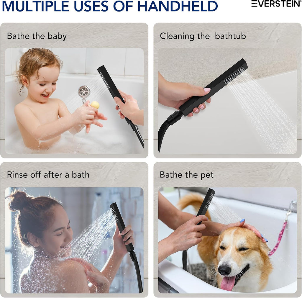 Wall Mounted Waterfall Bathtub Shower Faucet Set, 3 Handle Bathroom Shower Fixtures Set Combo with Tub Spout & Handheld Spray, Matte Black