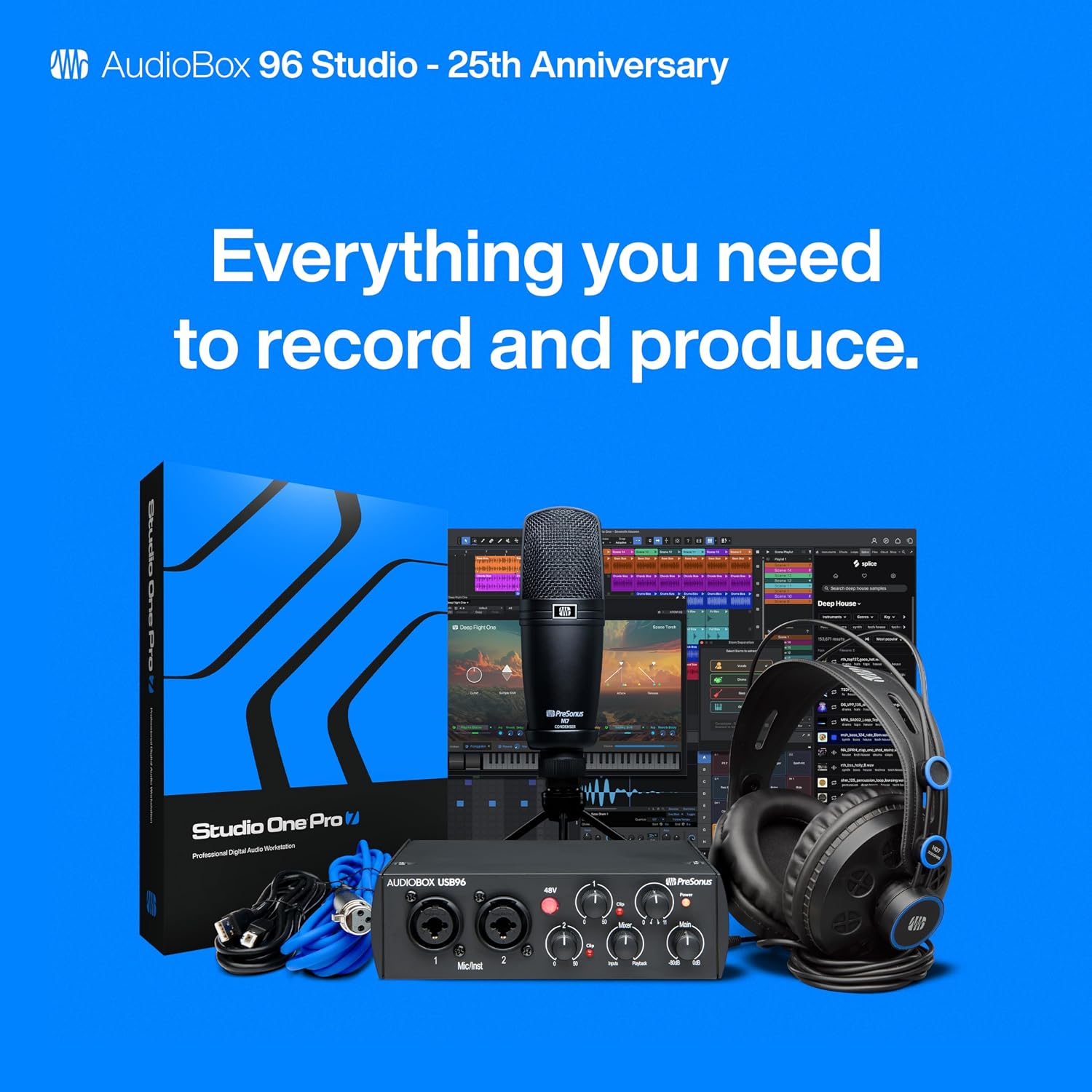 PreSonus AudioBox USB 96 Studio with Studio One Pro Software + Eris HD4BT Over-Ear Closed-Back Wireless Headphones, Bluetooth, ANC Noise Cancelling, Studio Headphones for Mixing, Monitoring, Recording