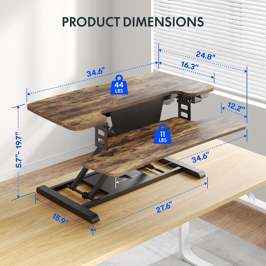 FLEXISPOT 35' Electric Standing Desk Converter, Height Adjustable Motorized Desk Riser for Computer Monitors & Laptop Workstation, Rustic Color