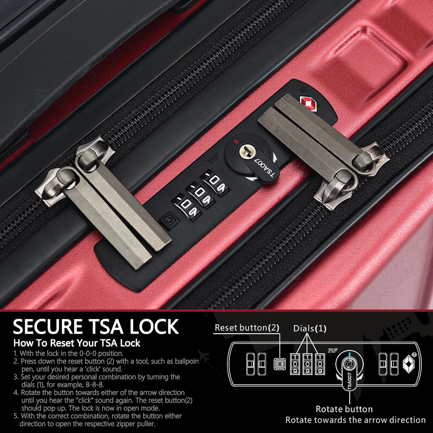TydeCkare 16' Carry on Luggage with 2 Laptop Compartments, Lightweight Hardshell ABS+PC Suitcase with Dual Control TSA Lock, with YKK Zipper, 4 Spinner Silent Wheels, for Business Travel, Wine Red