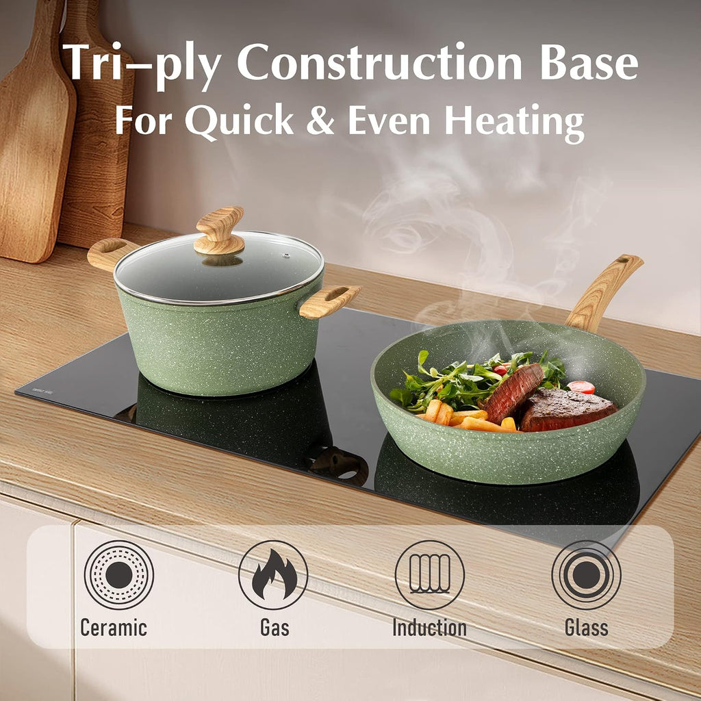 MAISON ARTS Pots and Pans Set Non Stick, 12 Pcs Kitchen Cookware Sets | Induction Compatible, Granite Nonstick Pans Set for Cooking, 100% PFOA & PFAS Free Non Toxic