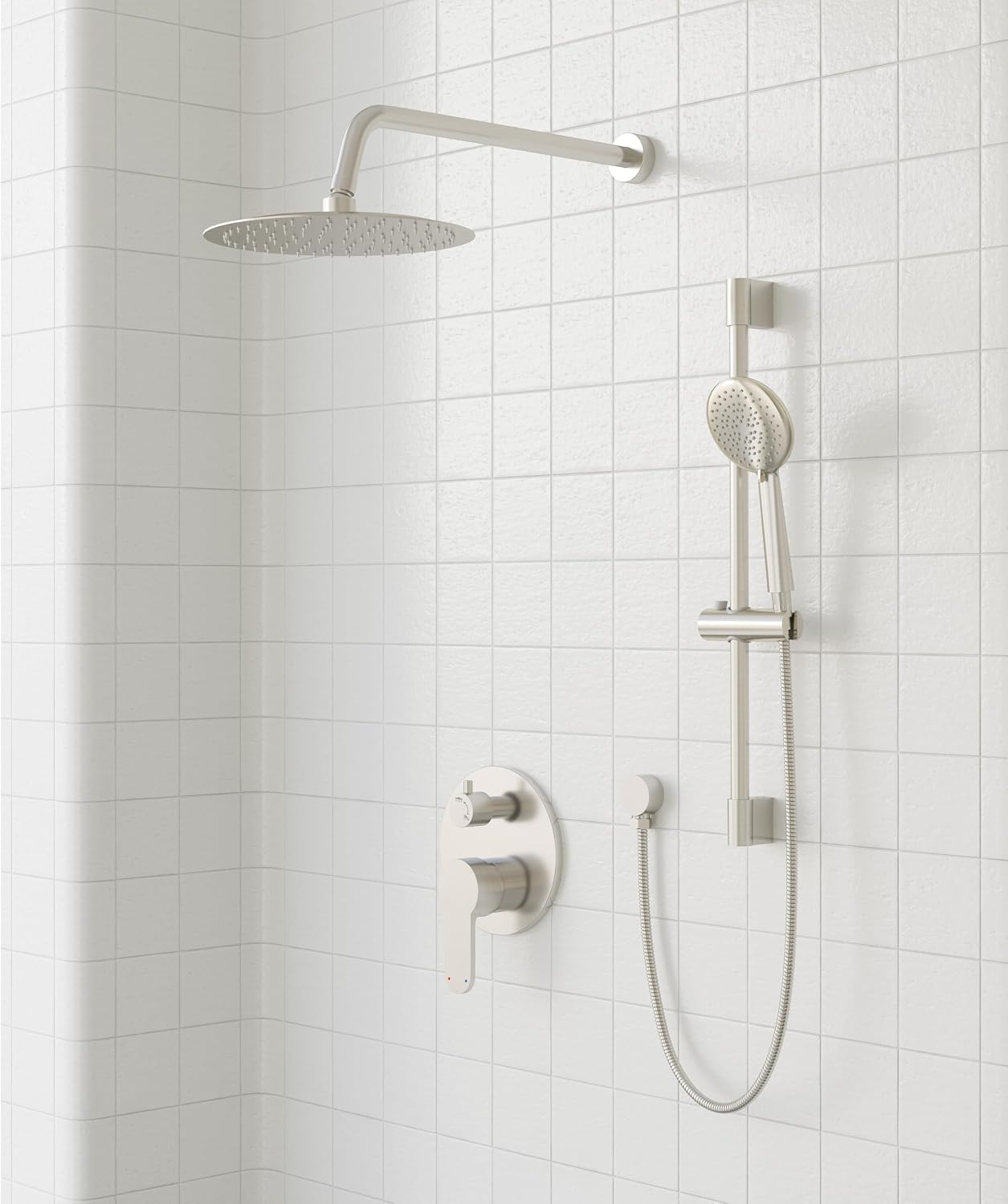 Gabrylly Shower System, High Pressure 12' Rain Shower Head with Handheld Shower, Wall Mounted Slide Bar Shower Faucet Set Complete, Shower Combo Set with Shower Valve,Brushed Nickel