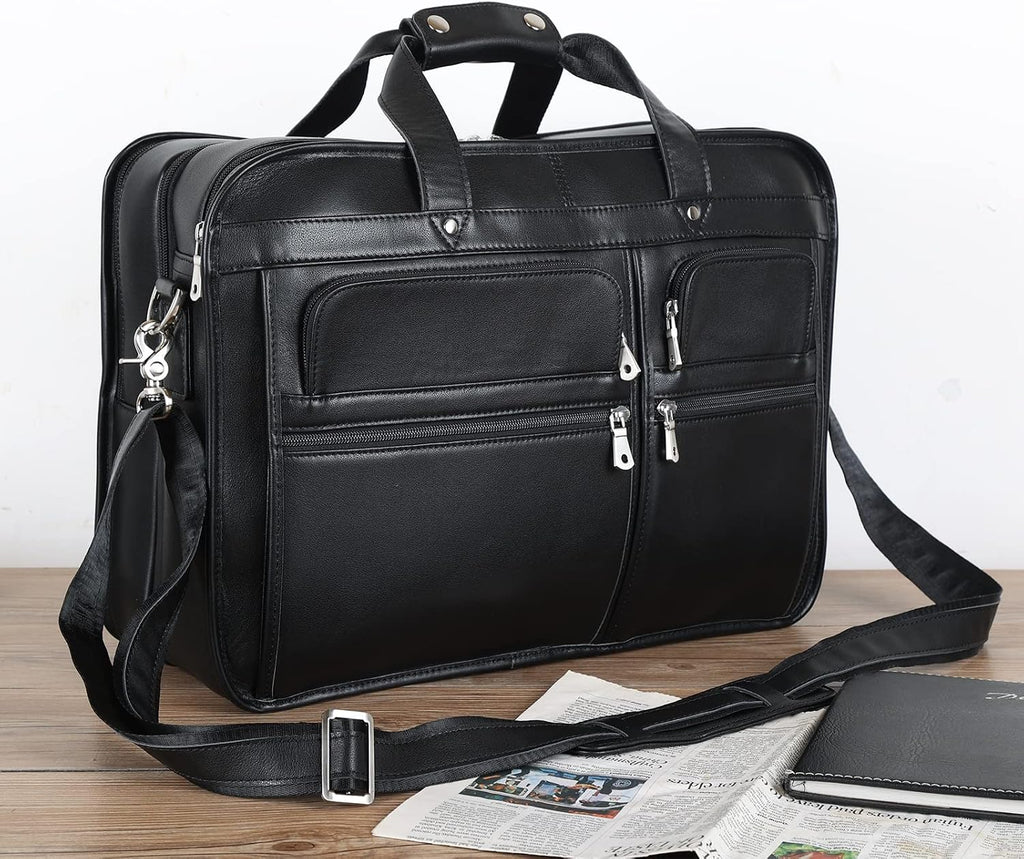 Polare 18.5' Full Grain Leather Laptop Briefcase Messenger Bag Tote For Men Large Fits 17.3' Laptop