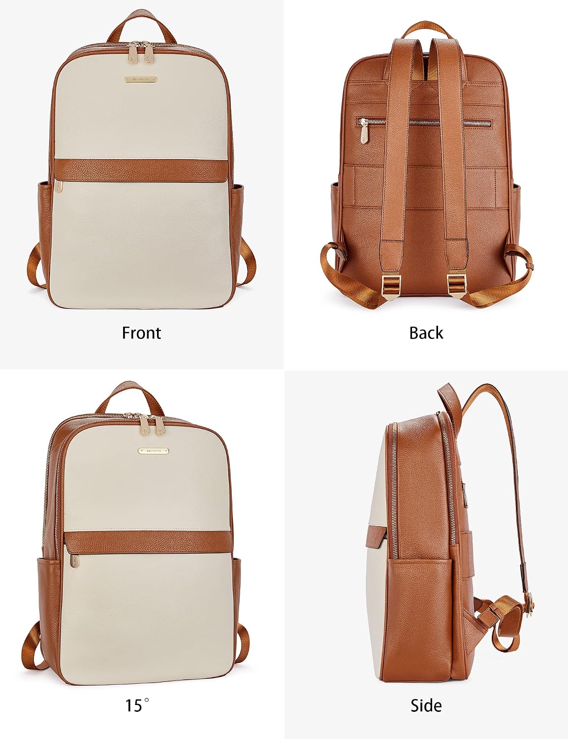 BOSTANTEN Genuine Leather 15.6 inch Laptop Backpack Purse for Women College Casual Backpack Travel Bag