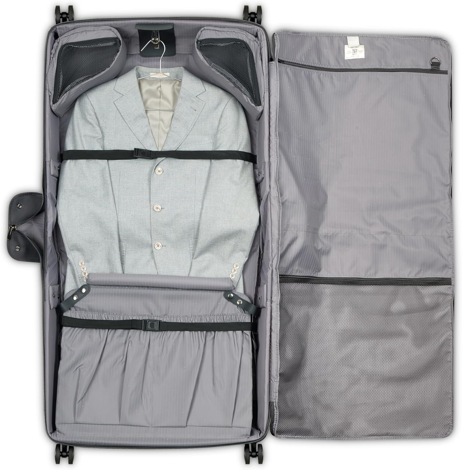DELSEY PARIS Helium DLX - Rolling Garment Bag with Spinner Wheel - Lightweight Travel Garment Bag - SECURITECH Zip - Suit and Dresses Rolling Travel Bag - Checked Size, Black