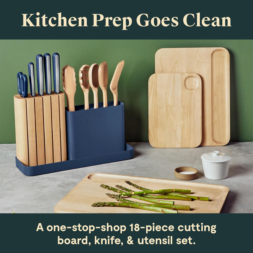 Caraway Kitchen Prep & Cutting Board Set - Kitchen Knife Set & Wooden Utensil Set & 3 Wood Cutting Boards - Non-Toxic Materials - Includes Organizers - Charcoal