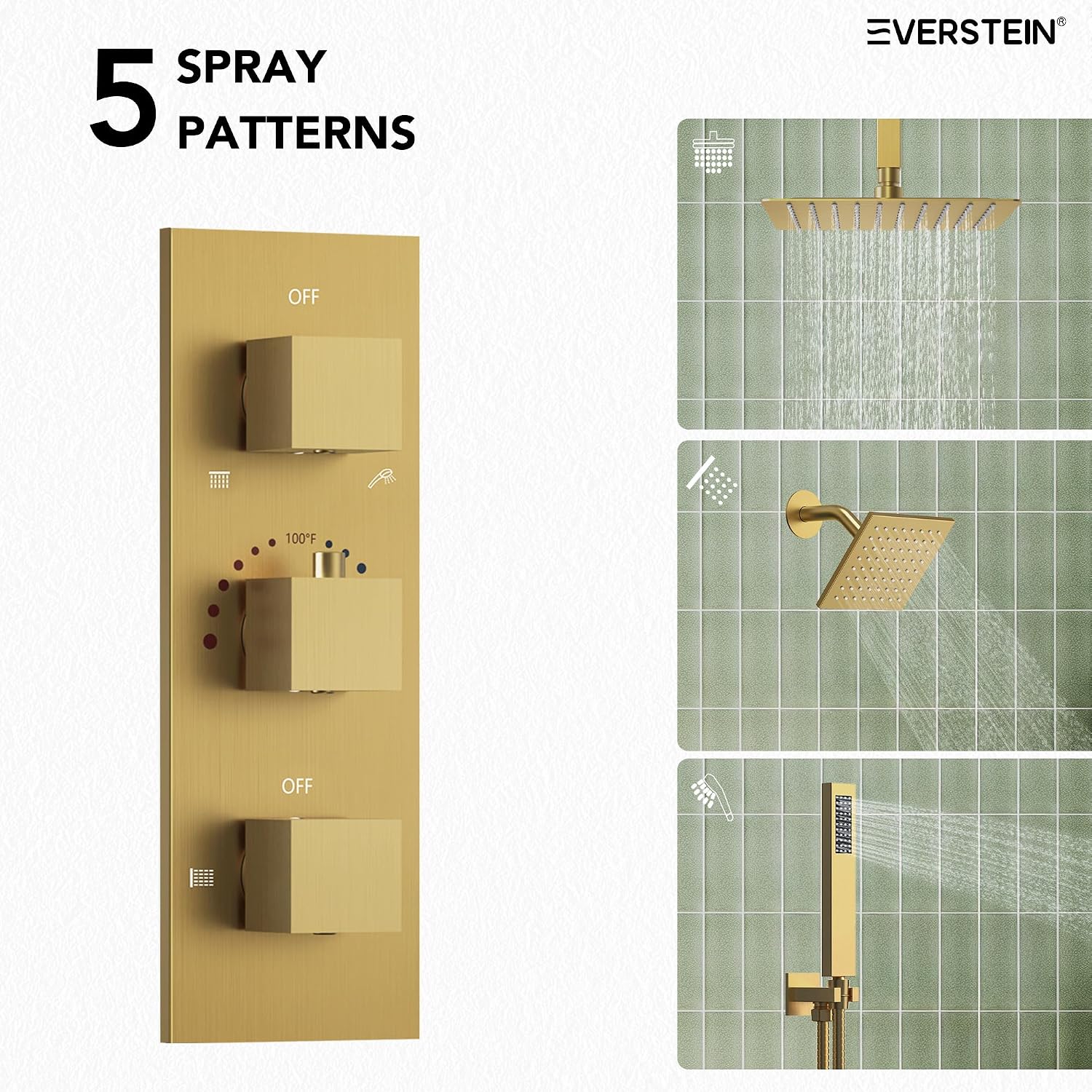 12' Ceiling Mount Dual Rainfall Shower Head System with Handheld Spray, Bathroom Shower Set with Valve(Brushed Gold)