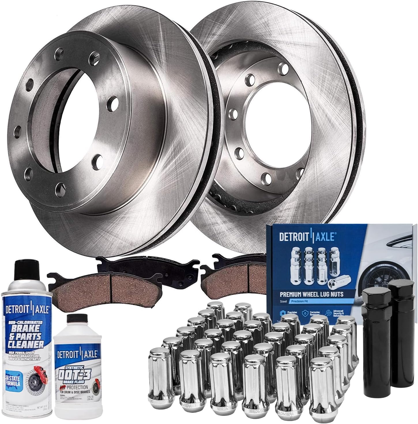 Detroit Axle - Front Brake Kit for Chevy GMC Silverado Sierra 1500 2500 3500 HD Avalanche Suburban Yukon XL 2500 Express Savana 2500 3500 Hummer H2 Cadillac DTS DeVille, Brake Rotors Pads Lug Nuts