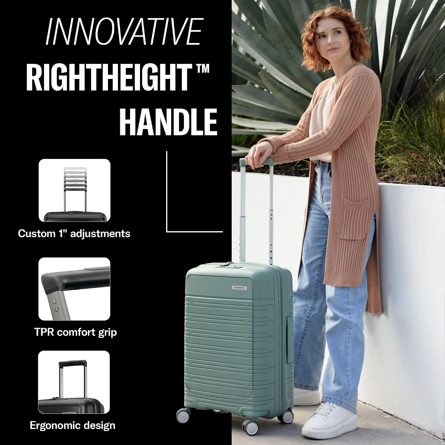 Samsonite Elevation Plus - Carry-On Hardside Luggage with QuickEntry™ Front Compartment - Scratch Resistant Polypropylene Shell, AirTag Holder, TSA Lock, Airline Approved - Triple Black