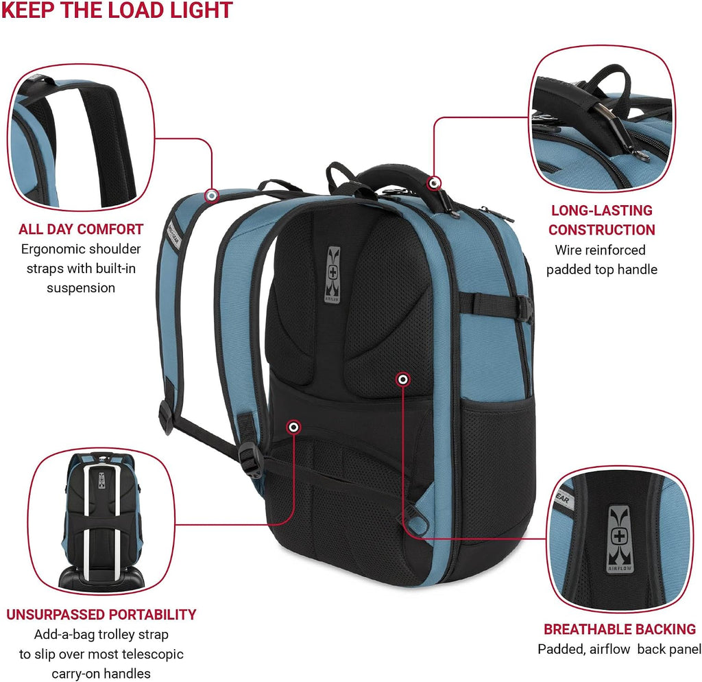 SwissGear Travel Tech Pro Laptop Backpack – Fits Laptops up to 16' – ScanSmart TSA-Friendly Backpack with Multiple Organizer Pockets – Blue