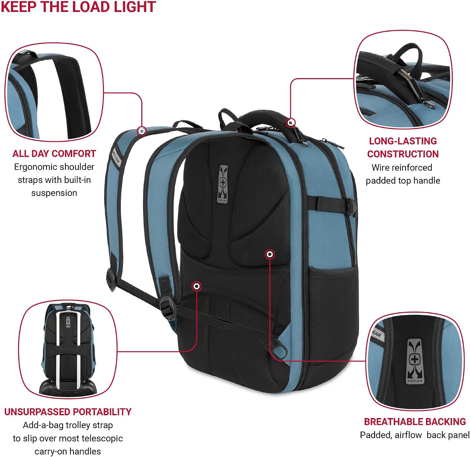 SwissGear Travel Tech Pro Laptop Backpack – Fits Laptops up to 16' – ScanSmart TSA-Friendly Backpack with Multiple Organizer Pockets – Blue