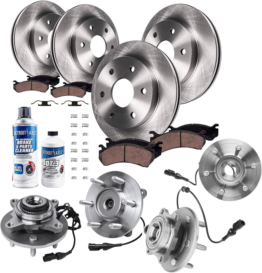 Detroit Axle - 4WD Front & Rear Brake Rotors + Pads + Wheel Bearings & Hub Assemblies Replacement for 2003-2006 Ford Expedition Lincoln Navigator