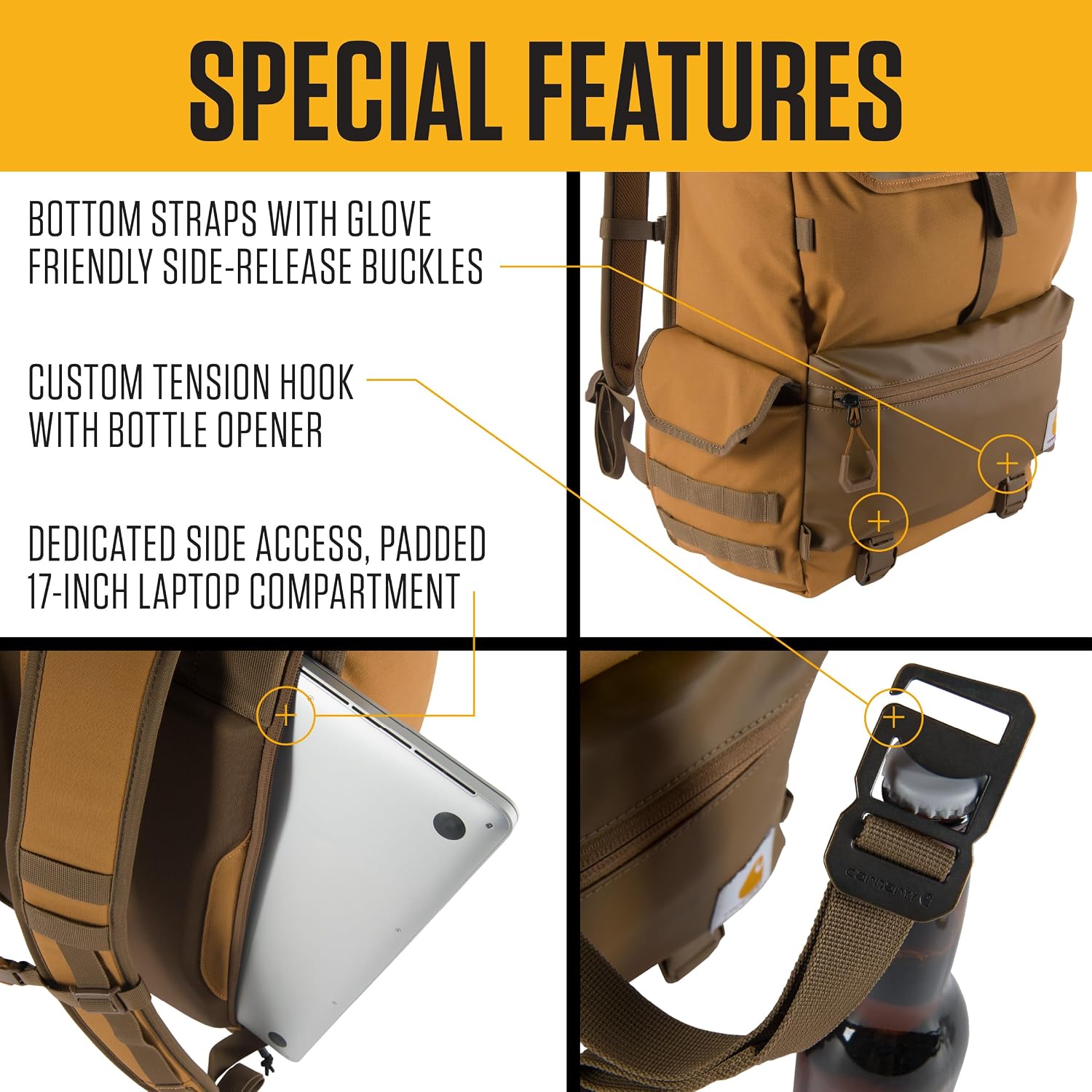 Carhartt 40L Nylon Roll Top Backpack, Heavy-Duty Water-Resistant Material W/ 17' Laptop Sleeve, Black