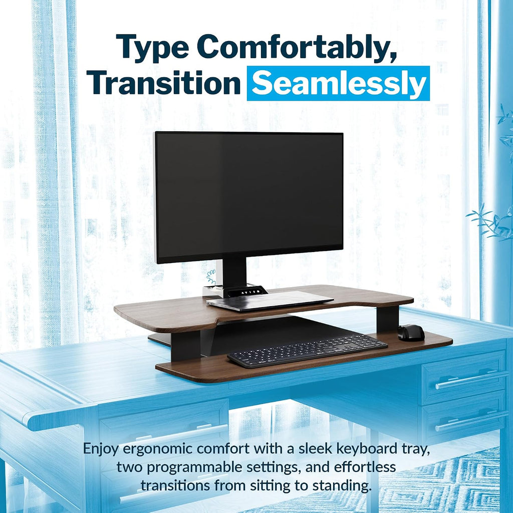 Vari VariDesk Premier Electric Converter - Standing Desk Height Adjustable Riser - Stand Up Converter for Home Office Workspace - Single Monitor Mount Computer Workstation (Walnut)