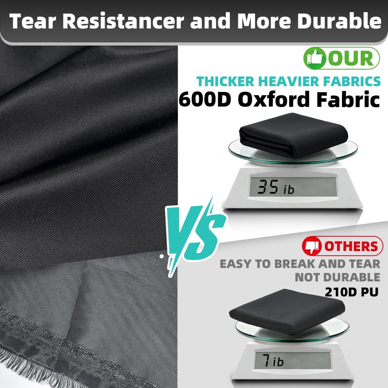 Tractor Cover 35 Lb Weighted, 600D Oxford Waterproof & Windproof, 189 In x 76 In x 86 In, Built-In Sand Bags & Buckle Straps, All-Weather Protection