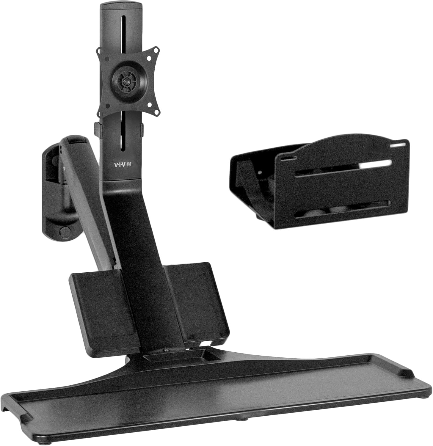 VIVO Premium Black Single Monitor and Keyboard Counterbalance Sit-Stand Wall Mount and CPU Holder, Ergonomic Standing Transition Workstation STAND-SIT1WD