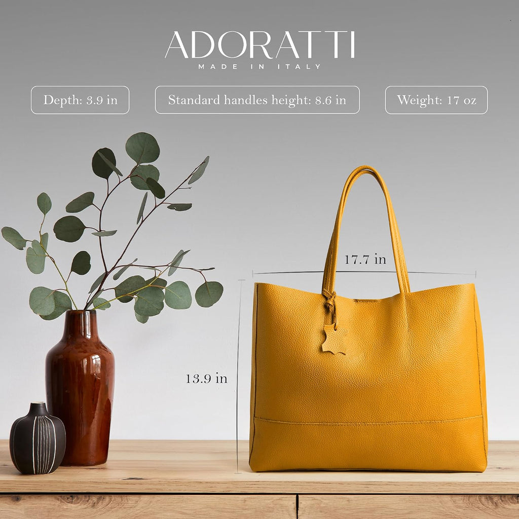 Italian Leather Tote Bag for Women - Large Shoulder Shopper, Fits 16' Laptop, Keychain Holder, Made in Italy