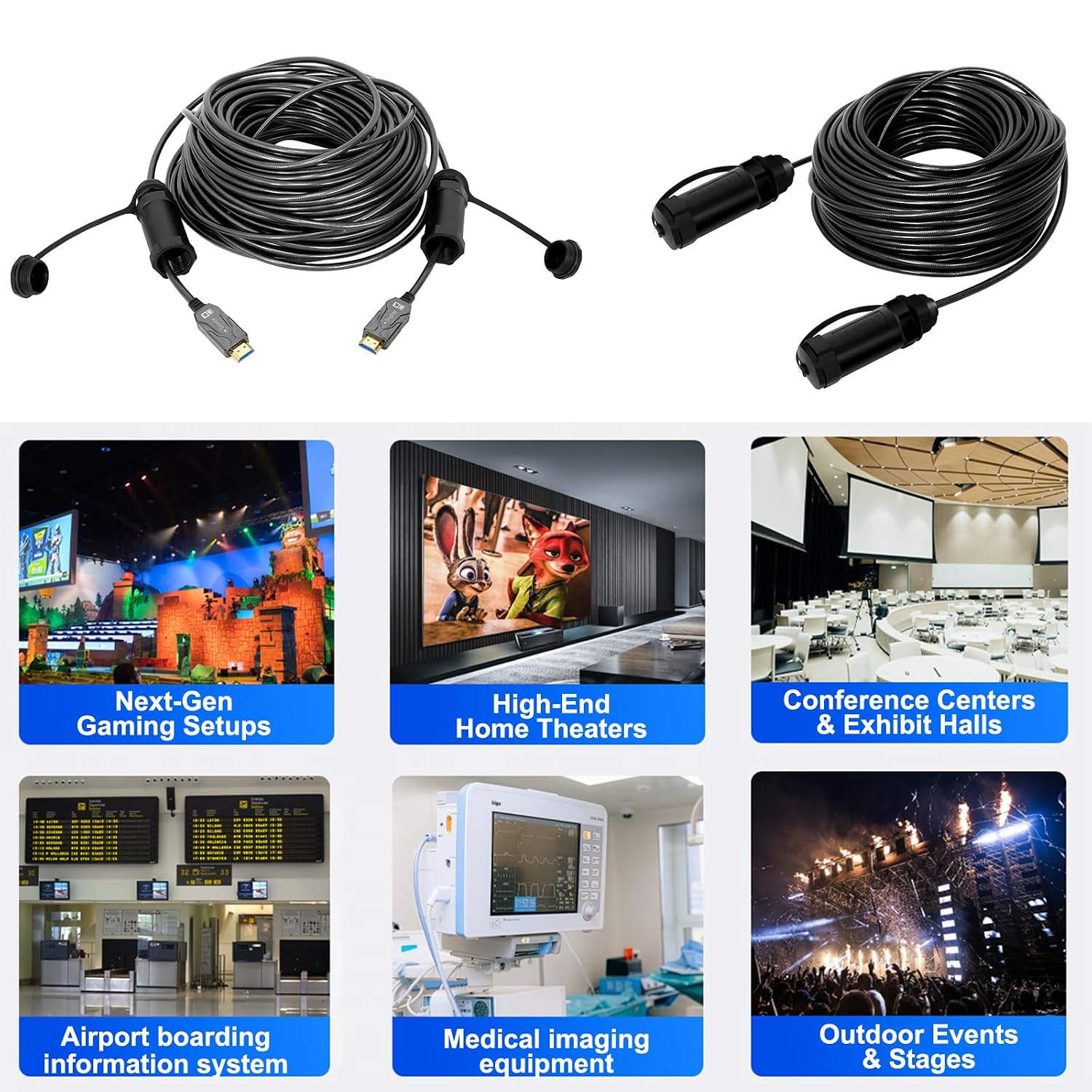 DTECH 100ft Fiber Optic HDMI Cable 2.1 4k 120Hz 8K 60Hz 48Gbps High Speed HDR eARC HDCP 2.2 2.3 3D Outdoor Armored Long HDMI Cord Waterproof IP68 for Laptop Monitor TV Xbox PS4/PS5, Unidirectional