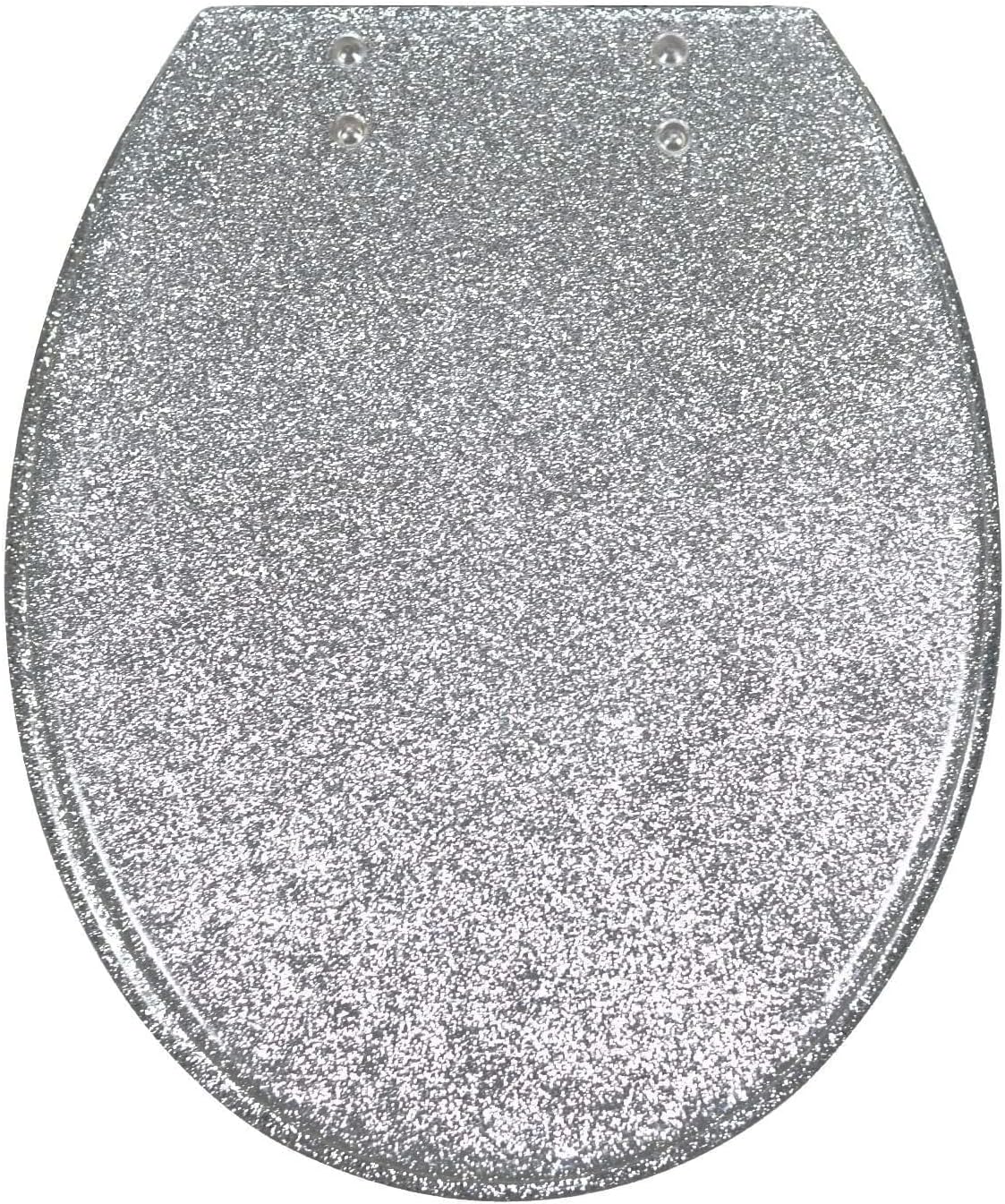 Resin Glitter Toilet Seat, Soft Close & Easy Clean, Oval 36 * 42cm, Top Fixing, Silver(Silver)