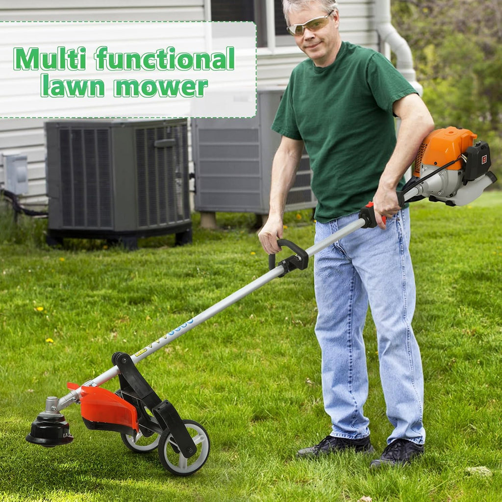 52CC 8-in-1 Gas Weed Eater 2.3KW 2-Stroke Brush Cutter, Multi-Functional Garden Trimmer Kit with Hedge Trimmer, Pole Saw, Pruner, Metal Blade, Auxiliary Wheel, 1.2L Fuel Tank for Lawn, Shrubs, Fences