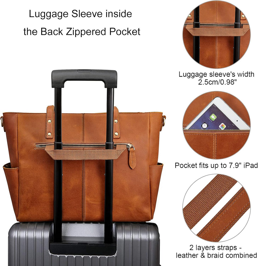 S-ZONE Genuine Leather Tote Bag for Women Large Shoulder Purses Work Handbags with Crossbody Strap Vintage