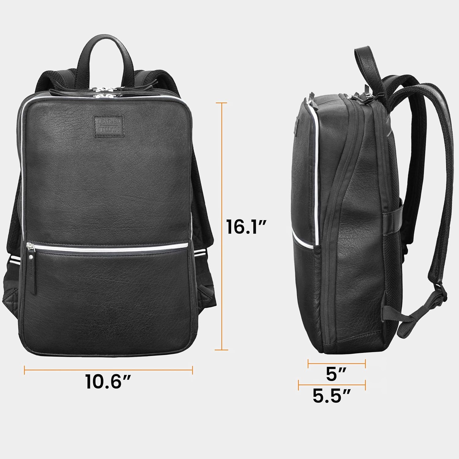 LEATHER VILLAGE Leather Laptop Backpack for Men | Black | Slim Professional Business Bag Fits 15.6'-Laptop | Water-Repellent Work & Travel Daypack with Trolley Strap