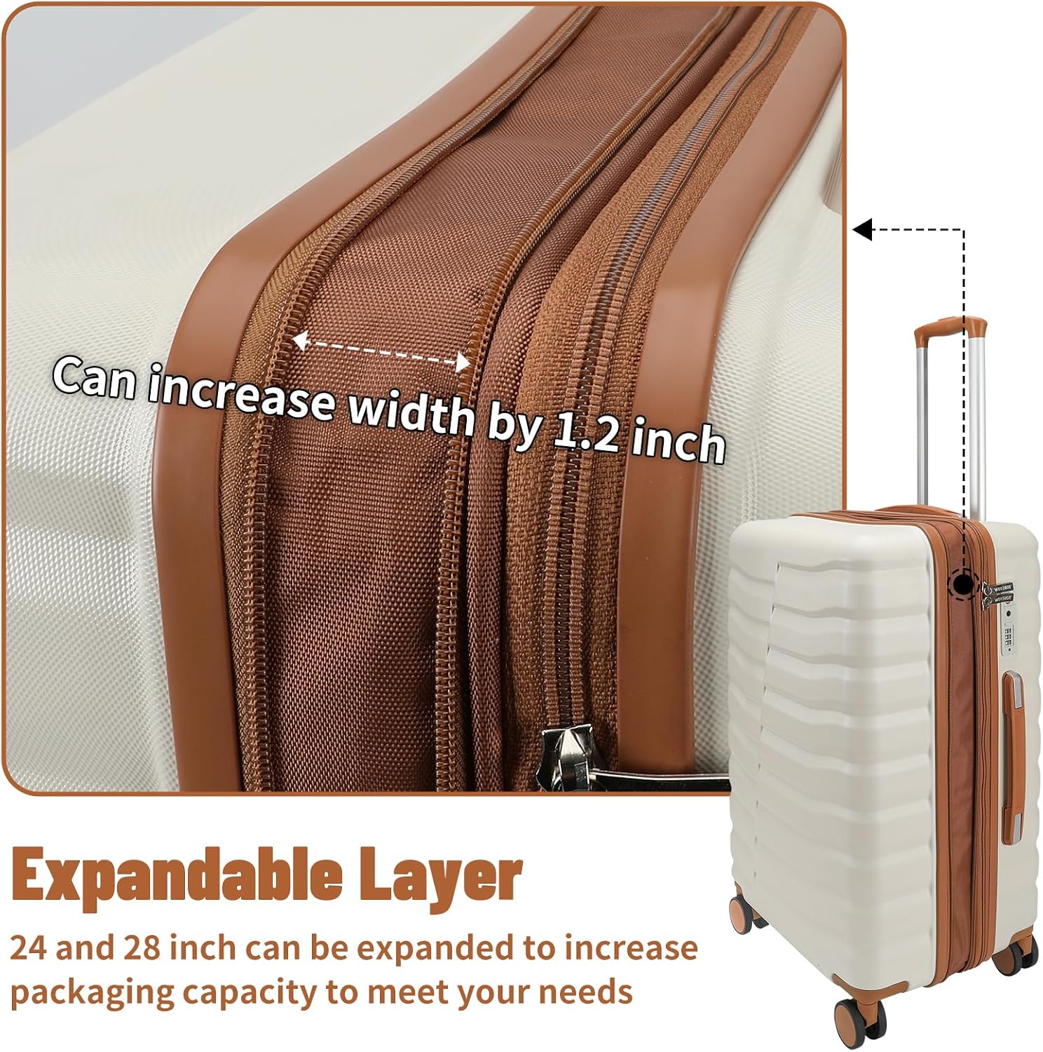 WireHot Lightweight Luggage with Spinner Wheels & YKK Zipper, 3-Piece Suitcase ABS+PC Hardside Luggage Set with TSA Lock for Women Men, Apricot Off White (20+24+28 inch)