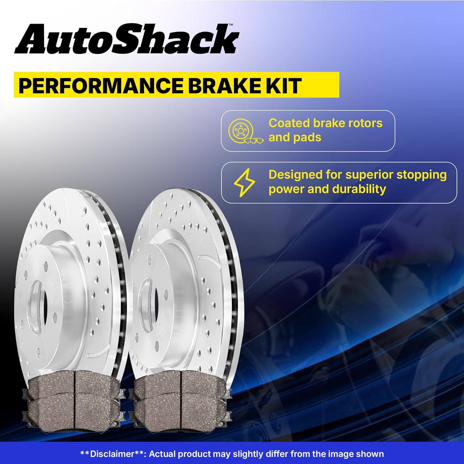 AutoShack Front & Rear Brake Rotors & Premium Pads for Chevrolet, Silverado 2500 HD 2001-2010, 4WD RWD V8 6.0L 6.6L 8.1L - Coated Drilled & Slotted - Silver Matte Finish - TurboGuard