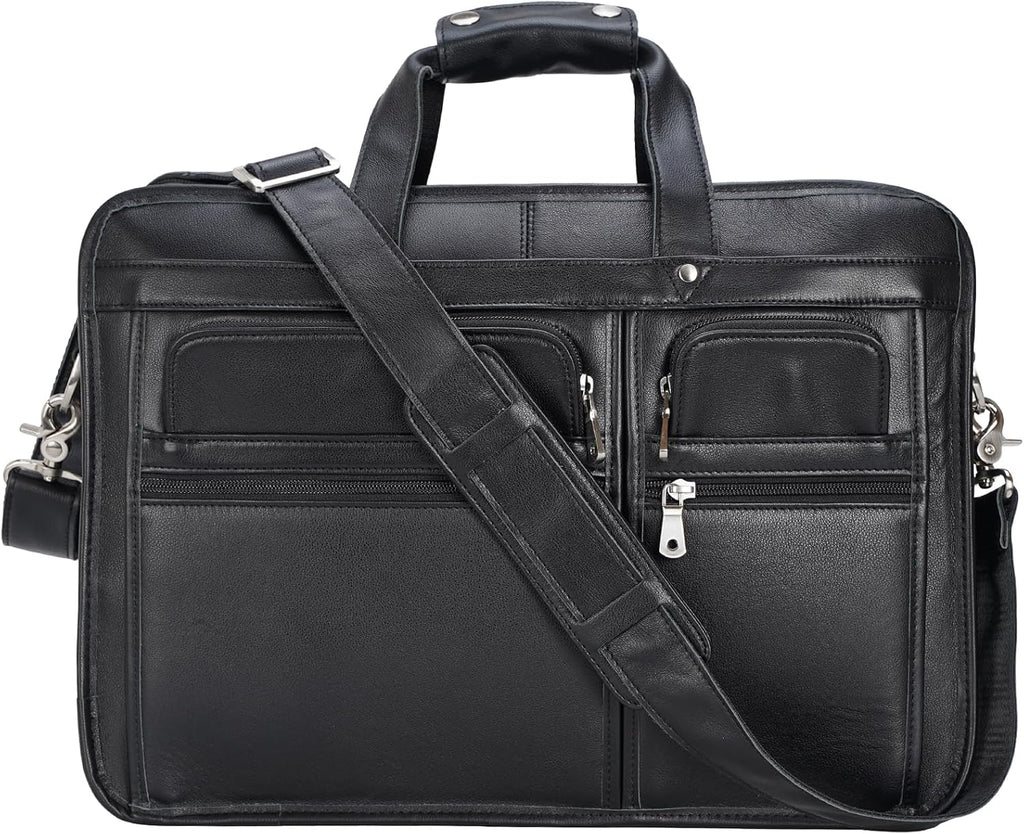 Polare 17'' Napa Leather Briefcase Laptop Attache Case Messenger Bag For Men Fits 15.6'' Laptop