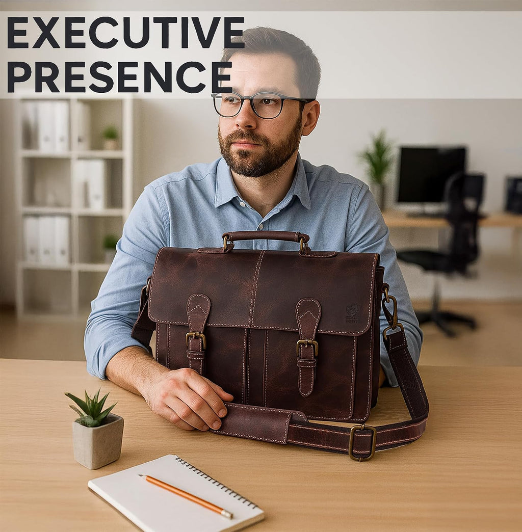 RUSTIC TOWN Handmade Leather Shoulder Briefcase Messenger Bag Mens 16 inch Laptop Satchel
