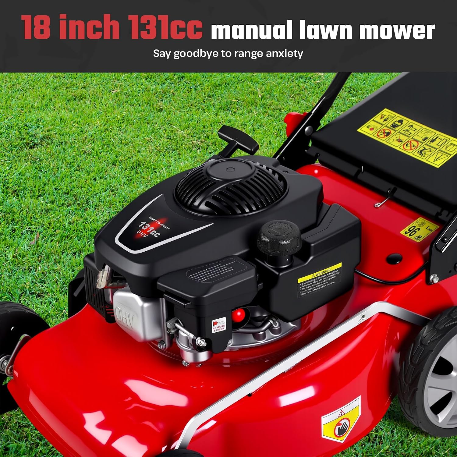 131cc 3-in-1 Self Propelled Gas Lawn Mower, Powerful Push Lawn Mower Gas with 50L Grass Bag & Big Wheels, Gas Powered Walk Behind Lawn Mowers for Large Yards, Mulching/Side Discharge/Rear Bag (Red)