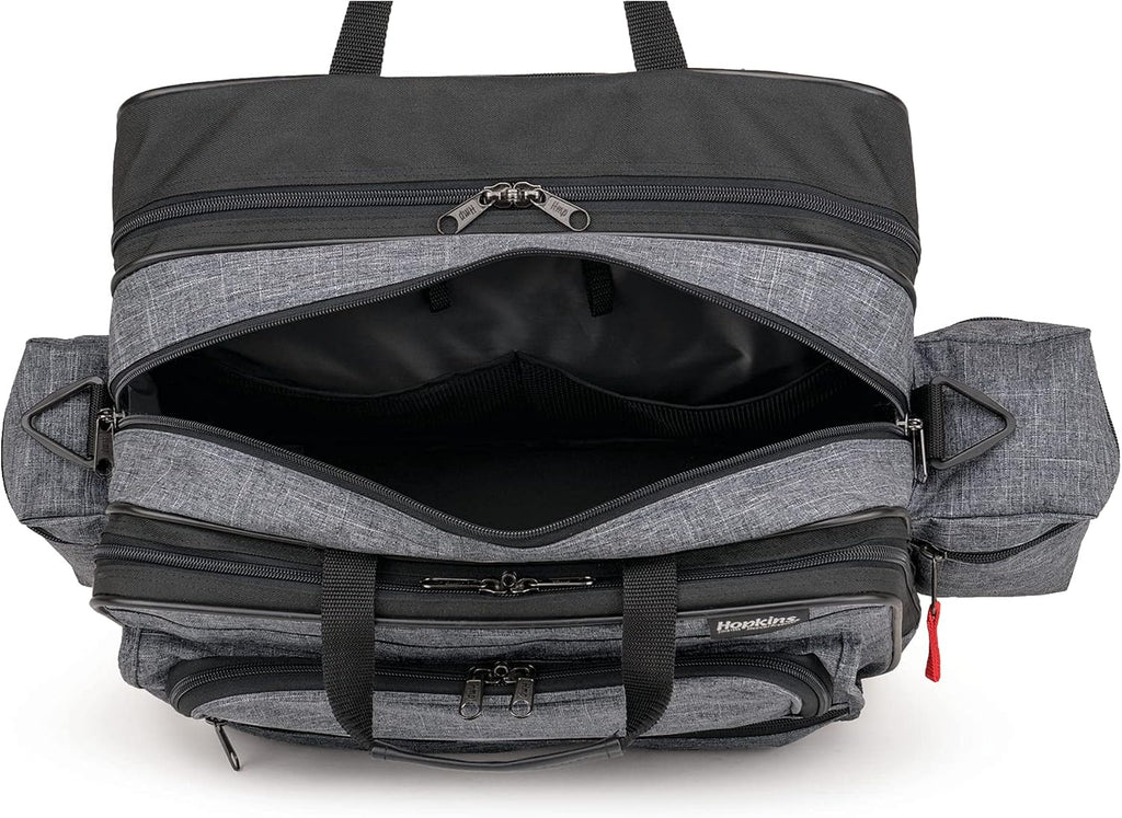Hopkins Medical Products Travel Safe Rolling Travel Bag, Laptop Sleeve, Lockable File Pocket, Waterproof, Extra-Wide Wheels, Adjustable Strap, EZ-View Pockets, Heather Gray, 16 Inches x 13 Inches x 9