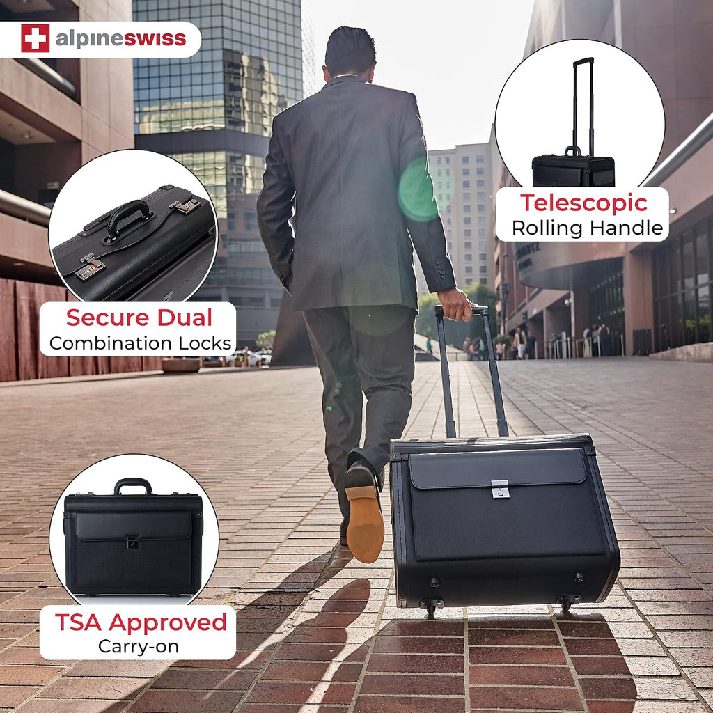 Alpine Swiss Rolling 17' Laptop Briefcase on Wheels Attache Lawyers Case Legal Size