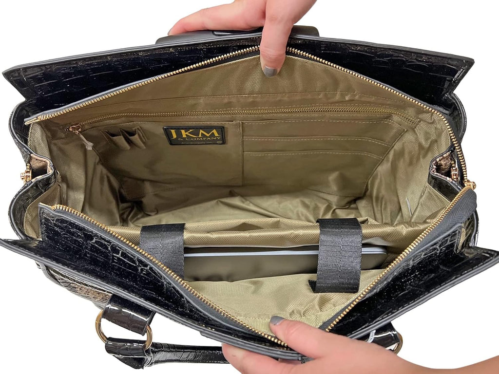 JKM and Company Alligator Compatible With Computer iPad, Laptop Tablet Rolling Tote Bag Briefcase Carryall Bag | Compatible With, Computer, iPad, Laptop, Tablet, Rolling