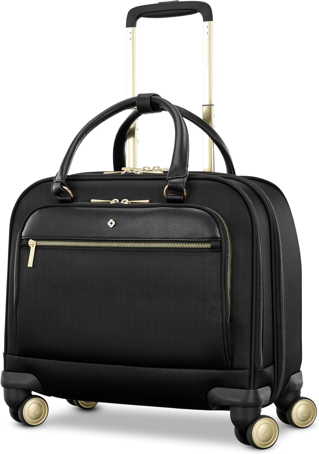 Samsonite Mobile Solutions 2 Spinner Mobile Office - Carry-On Rolling Laptop Bag with USB Pass-Through, Padded Laptop & Tablet Sleeves, File Organizer, Smooth Spinner Wheels, StackIt™ Strap - Black