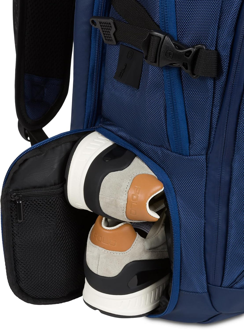 SwissGear Travel Tech Elite Laptop Backpack – Fits Laptops up to 16' – ScanSmart TSA-Friendly Backpack with USB Port, Shoe Compartment & Organizer Pockets – Navy Ballistic