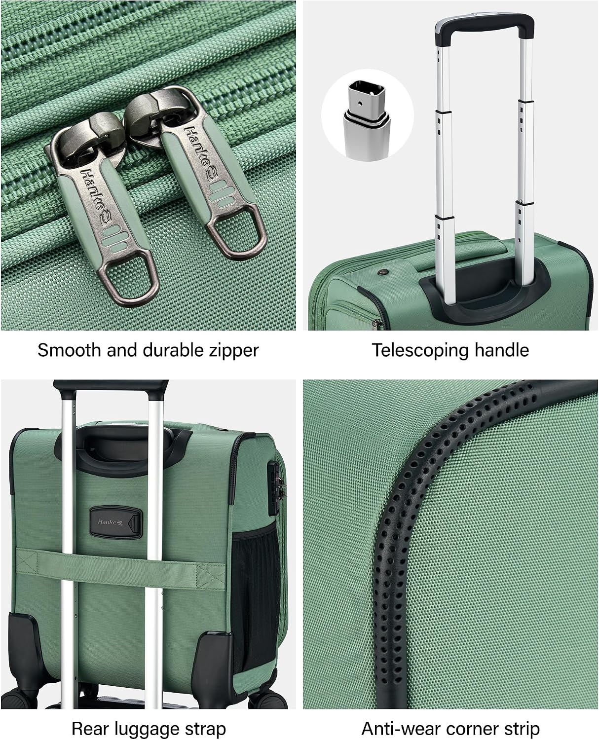 Hanke 16 Inch Underseat Carry On Luggage with Wheels Small Suitcase Softside Luggage Bags for Travel Lightweight Suitcases with Wheels Travel Luggage Personal Item for Men and Women(Forest Green)